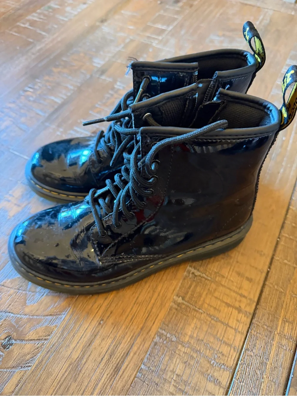 Dr. Martens Kids Black Patent Lace-Up Combat Boots